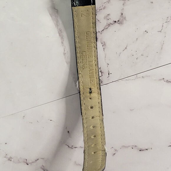 I.D. Titanium Vintage gold tone turquoise face black leather band watch - Picture 6 of 12